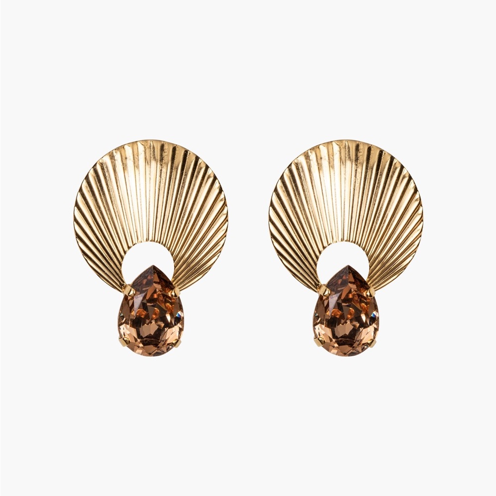 Jennifer Behr Gold and Brown Fan Earrings